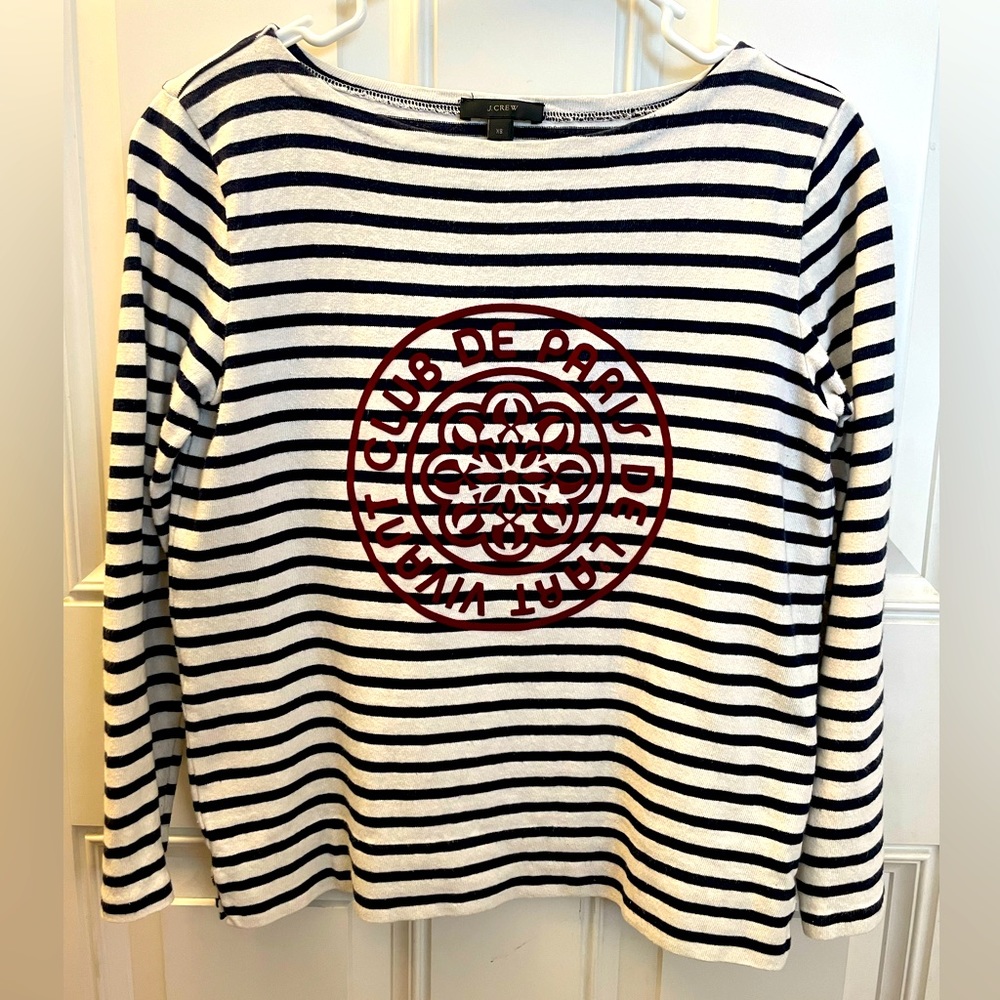 J CREW Velvet Circle Details Stripe T-shirt - Navy Blue, White - XS